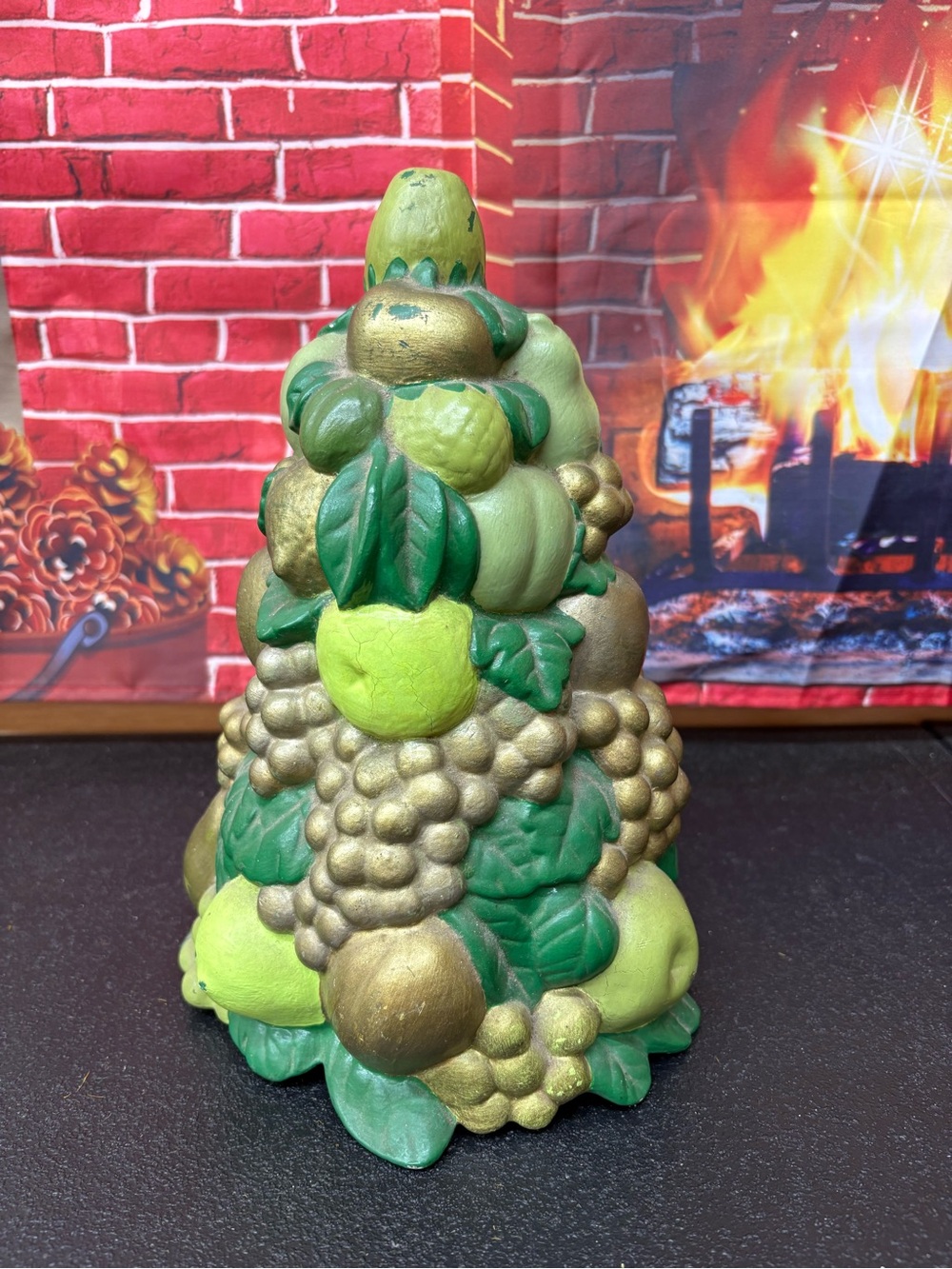 Vintage Green & Gold Fruit Cluster Ceramic Figurine